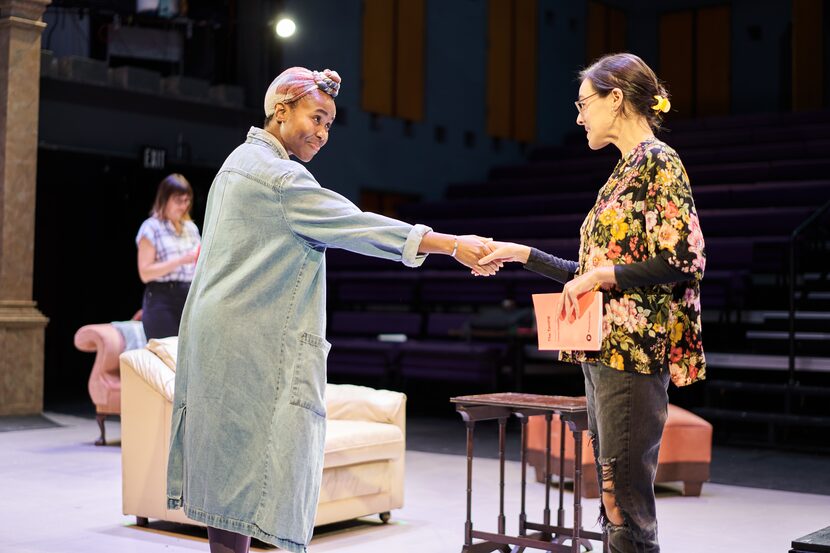 From left, Leslie Collins, Kimberly Michelle Thomas and Jenna Caire rehearsing WaterTower...