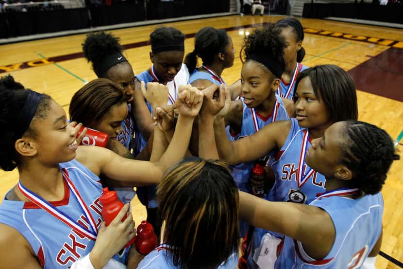 Skyline celebrates after beating North Crowley in the finals of the Dallas ISD Coca-Cola...