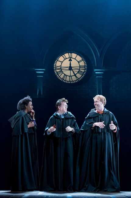 Noma Dumezweni as Hermione Granger, Jamie Parker as Harry Potter and Paul Thornley as Ron...