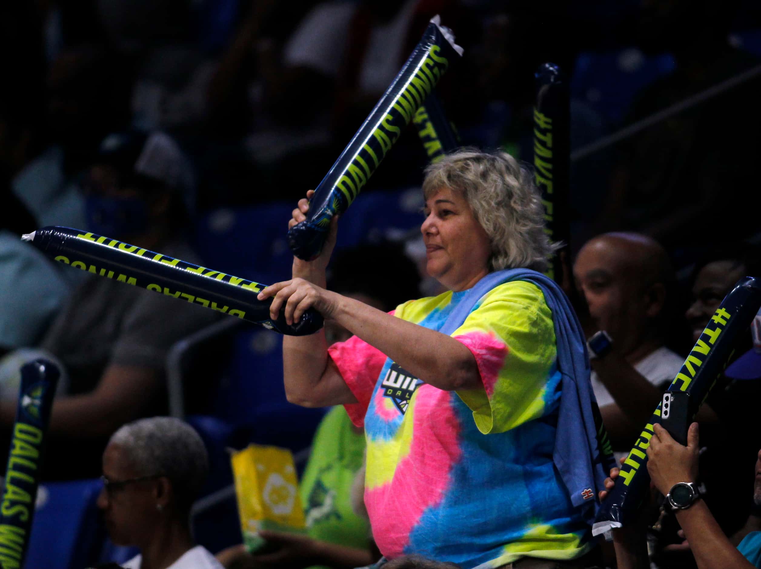 A Wings fan shows her support prior to the start of the Dallas Wings versus Las Vegas Aces...
