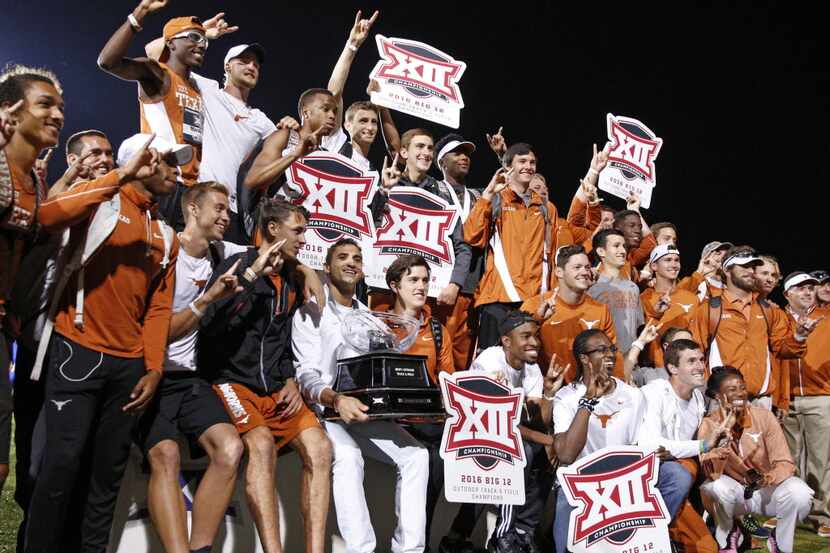 The University of Texas celebrates winning the Big 12 Outdoor Track and Field Championships...