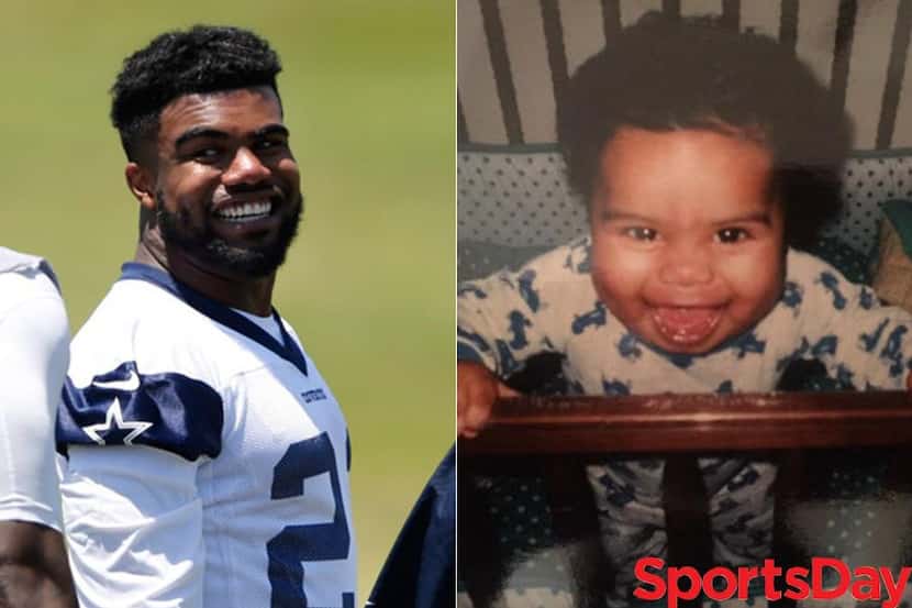 Ezekiel Elliott as a member of the Dallas Cowboys (right) and as a child.