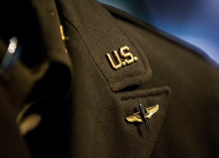 The military uniform of retired Army Air Corps 1st Lieutenant Calvin Spann is displayed...