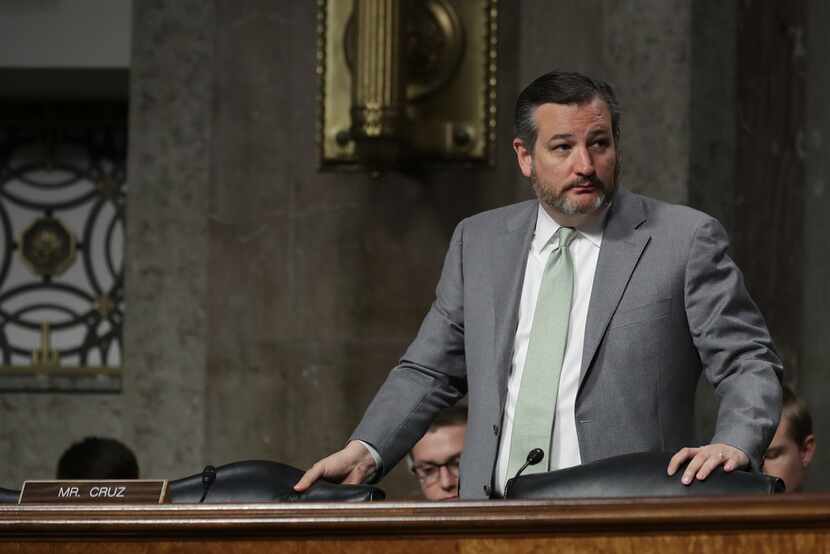 Sen. Ted Cruz, R-Texas, prepared to leave a hearing in the Dirksen Senate Office Building on...