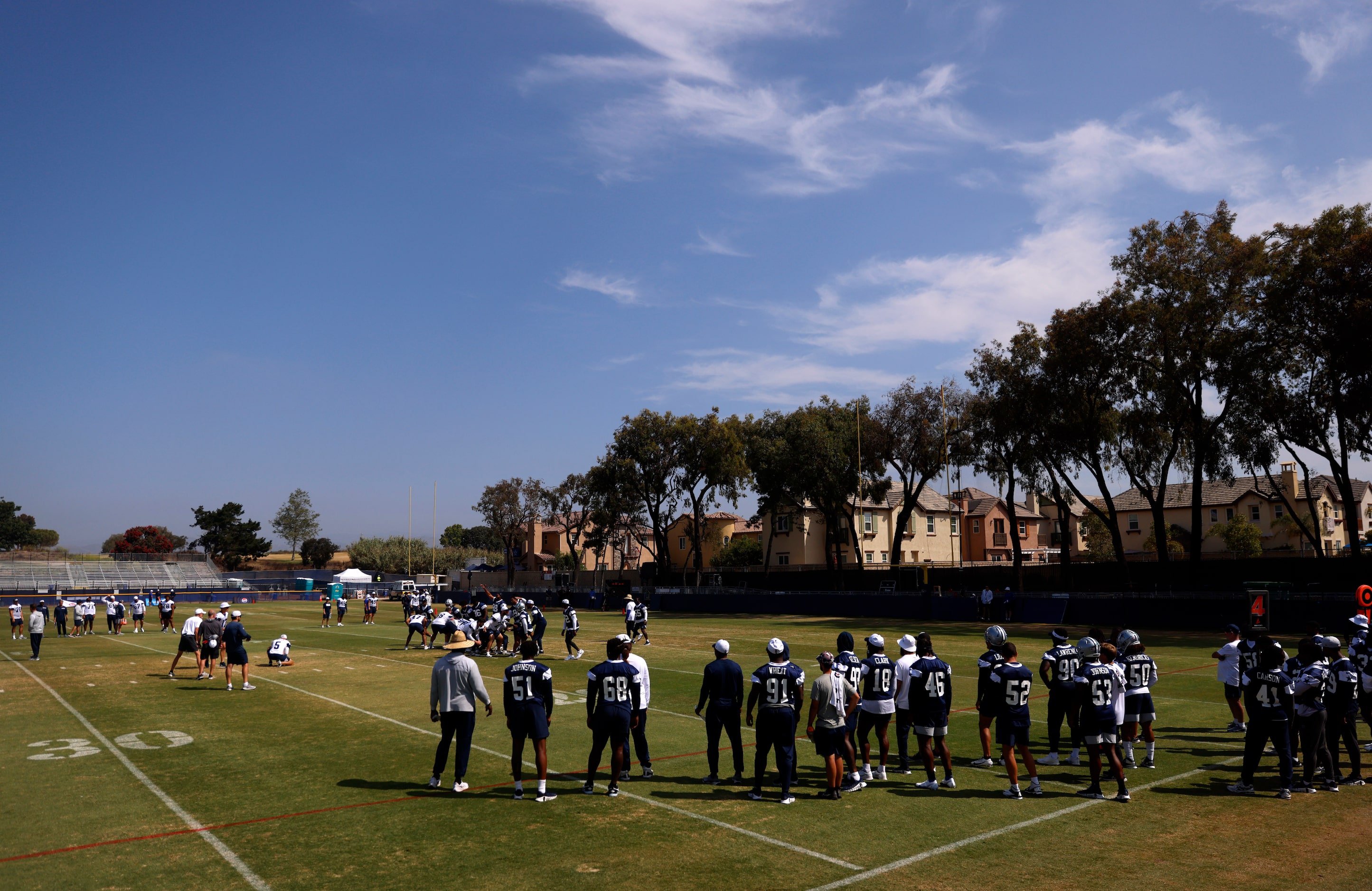 Dallas Cowboys special teams lines up for a field goal during a mock game walk thru at...