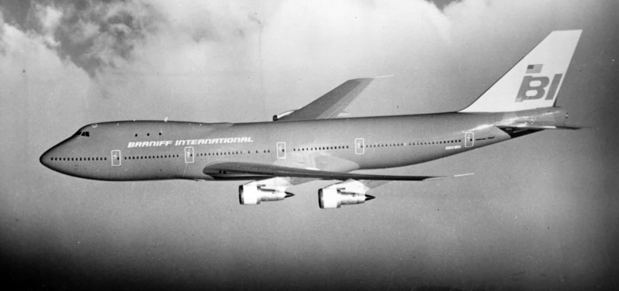 Archival photo of a Braniff International airplane