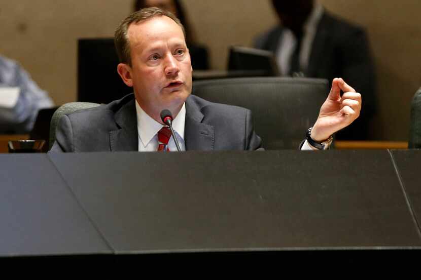 Dallas City council member Philip T. Kingston speaks during a meeting at Dallas City Hall in...