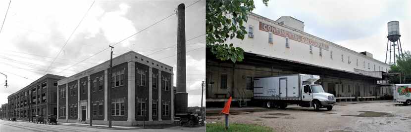 The Continental Gin Co. in Dallas in a historical photo (left) and as the building appeared...