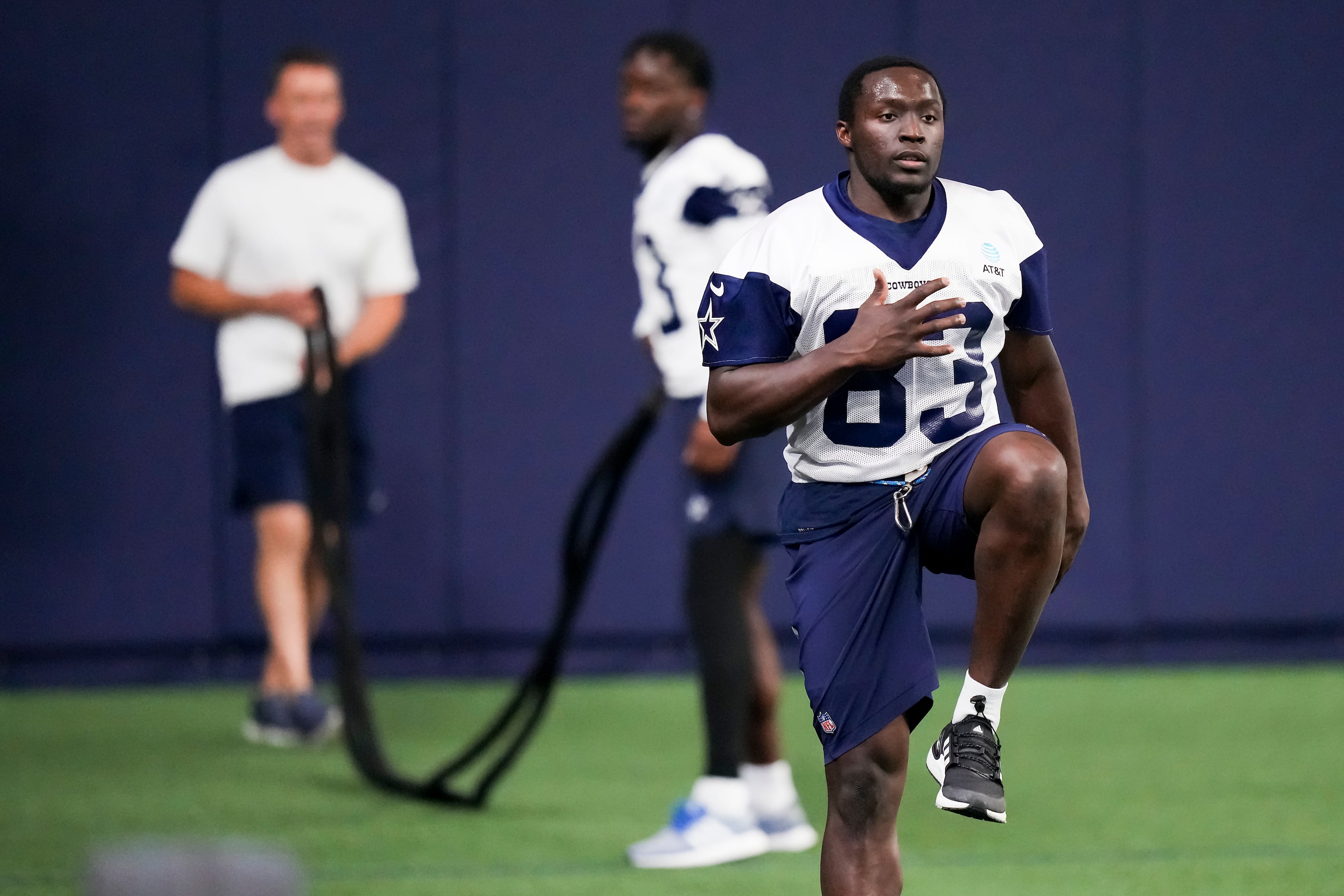 Dallas Cowboys wide receiver James Washington (83) works on conditioning during the OTA...