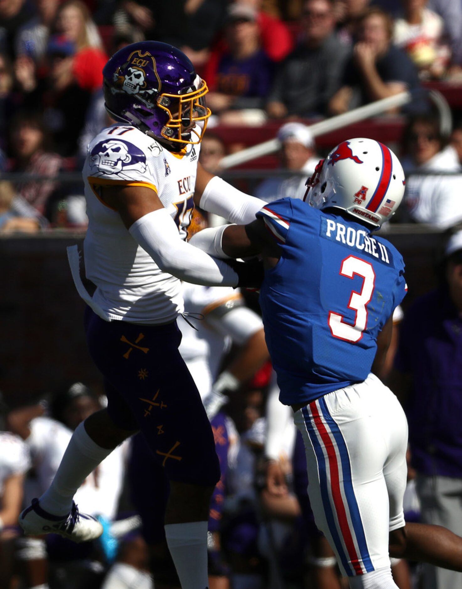 DALLAS, TEXAS - NOVEMBER 09:  James Proche #3 of the Southern Methodist Mustangs makes a...