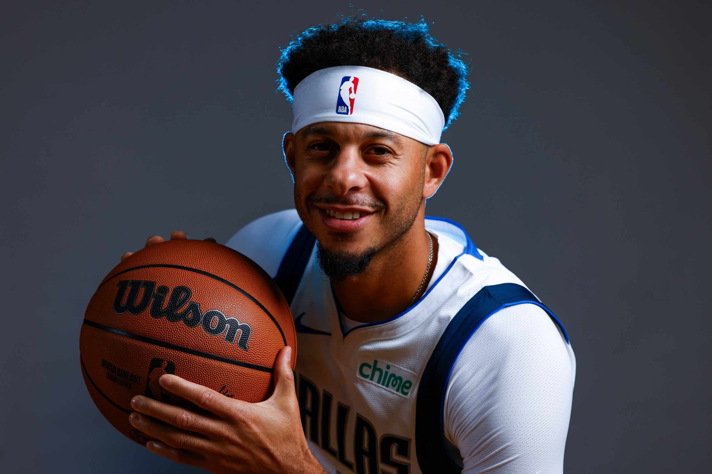 Dallas Mavericks’ Seth Curry poses for a photo during the media day on Friday, Sept. 29,...