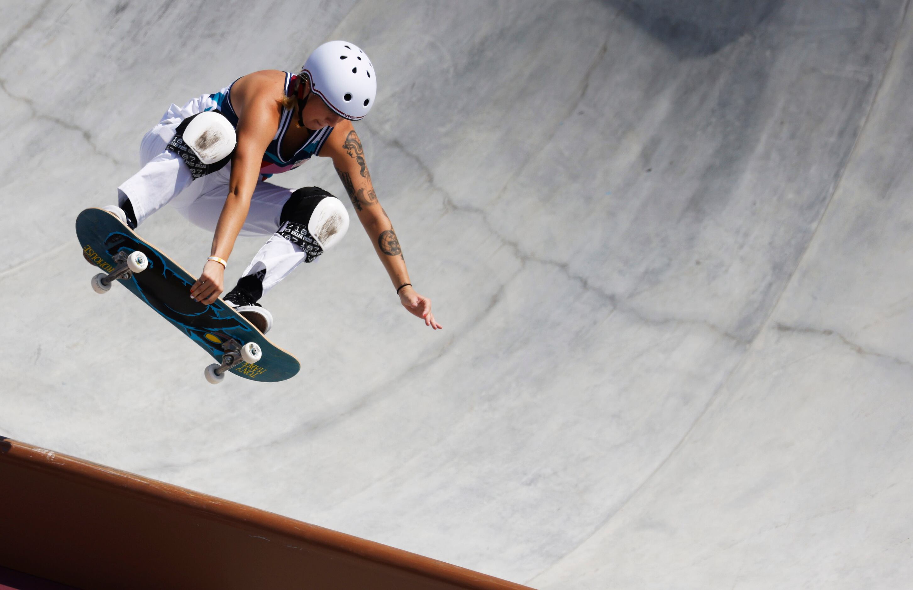 USA’s Jordyn Barratt competes during the women’s skateboarding prelims at the postponed 2020...