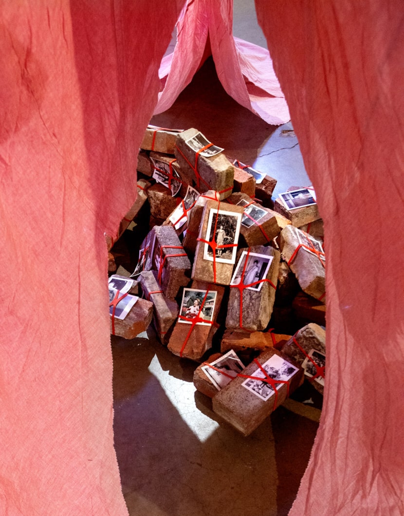 Installation detail at 'Hope Is the Thing With Feathers,' an exhibition by Margaret Meehan...