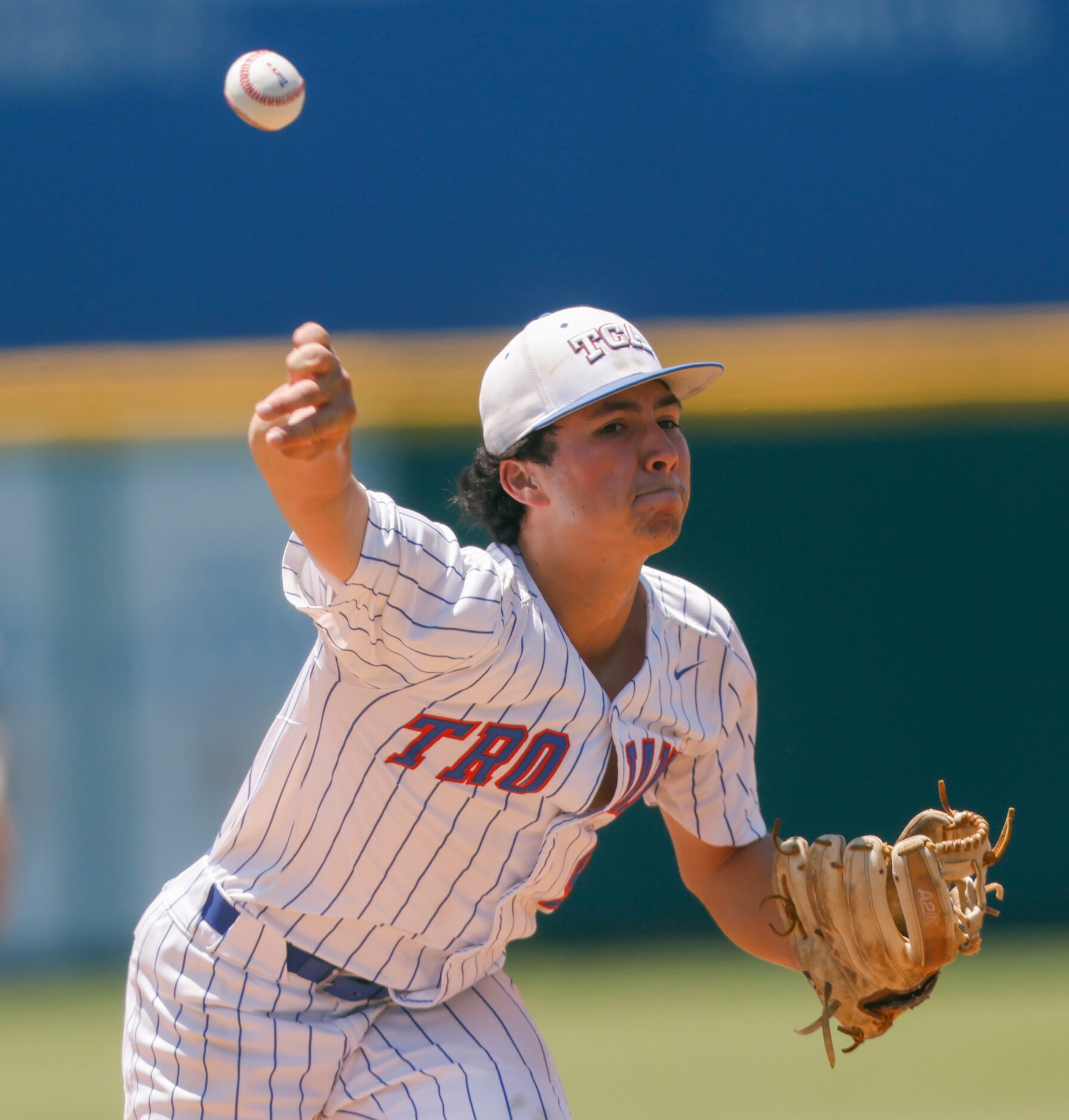 Trinity Christian’s Joshua Liu (9) pitches in the fourth inning against Houston St. Thomas...