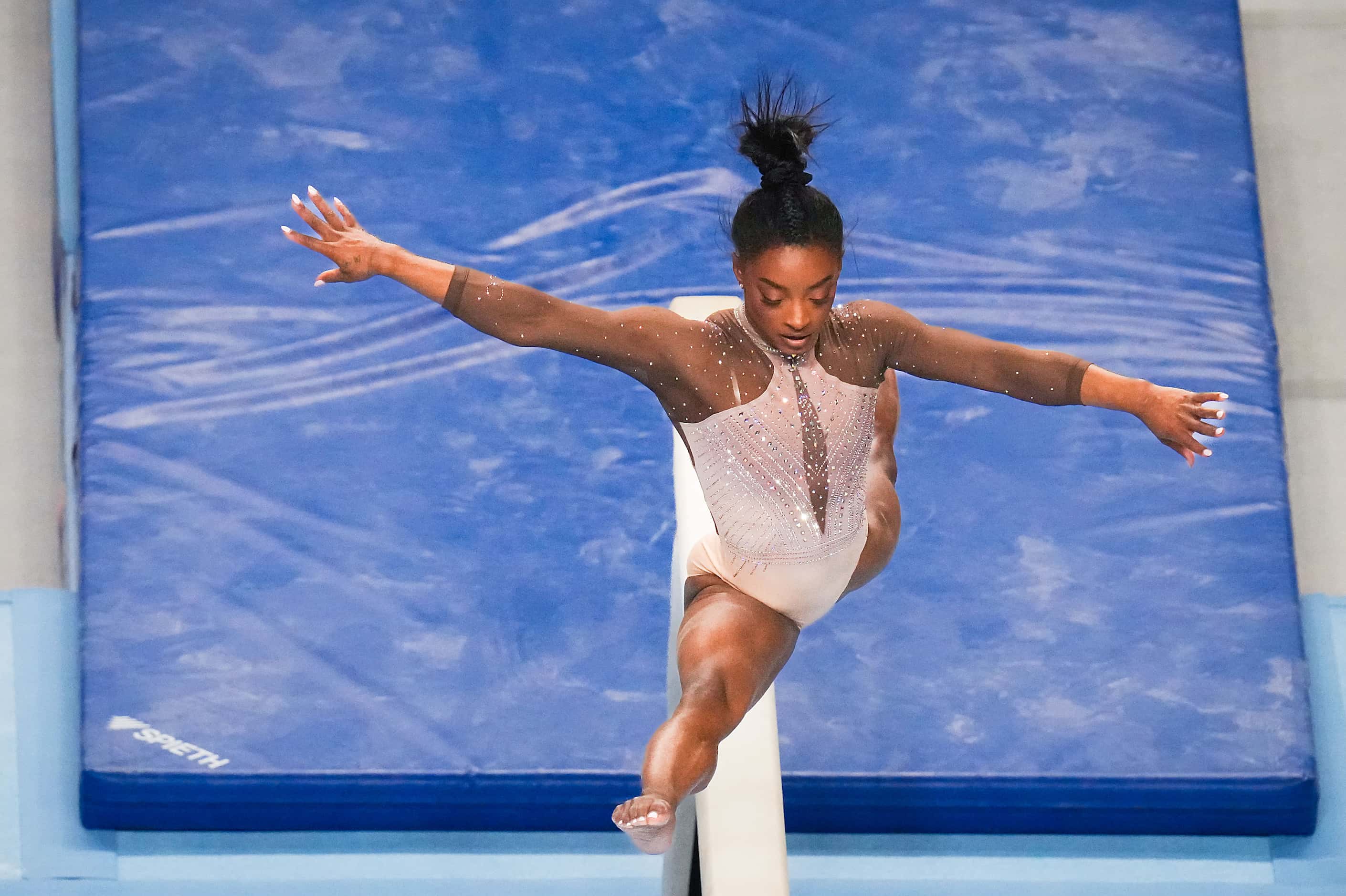Simone Biles competes on the balance beam during the U.S. Gymnastics Championships on...