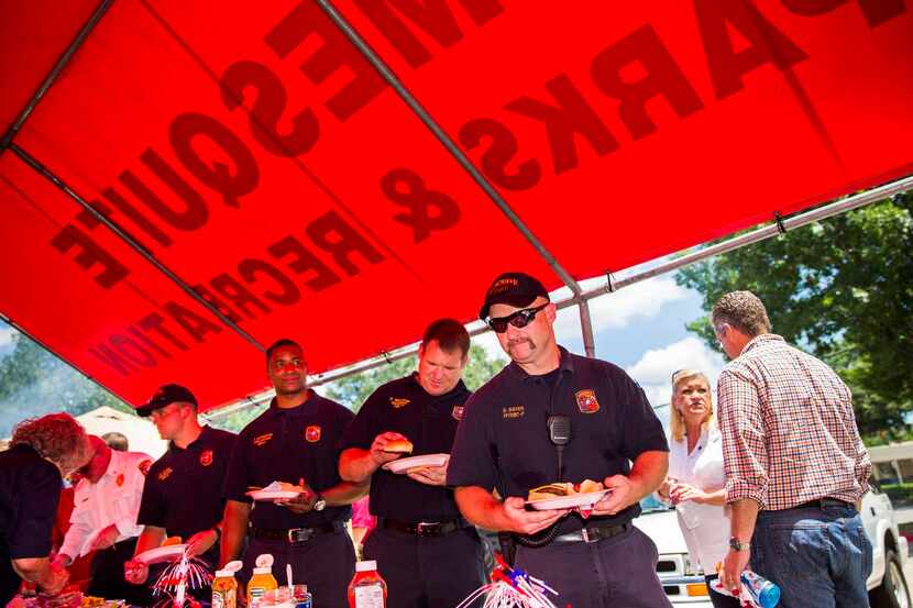Mesquite firefighters  lined up Friday during the kickoff event for the Mesquite Freedom...