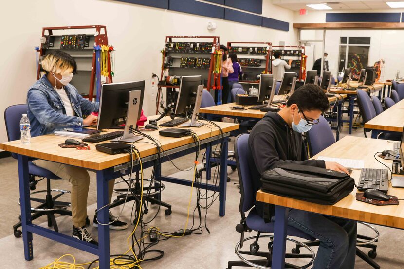 Spruce Early College High School students during a class to get and associate degree in...