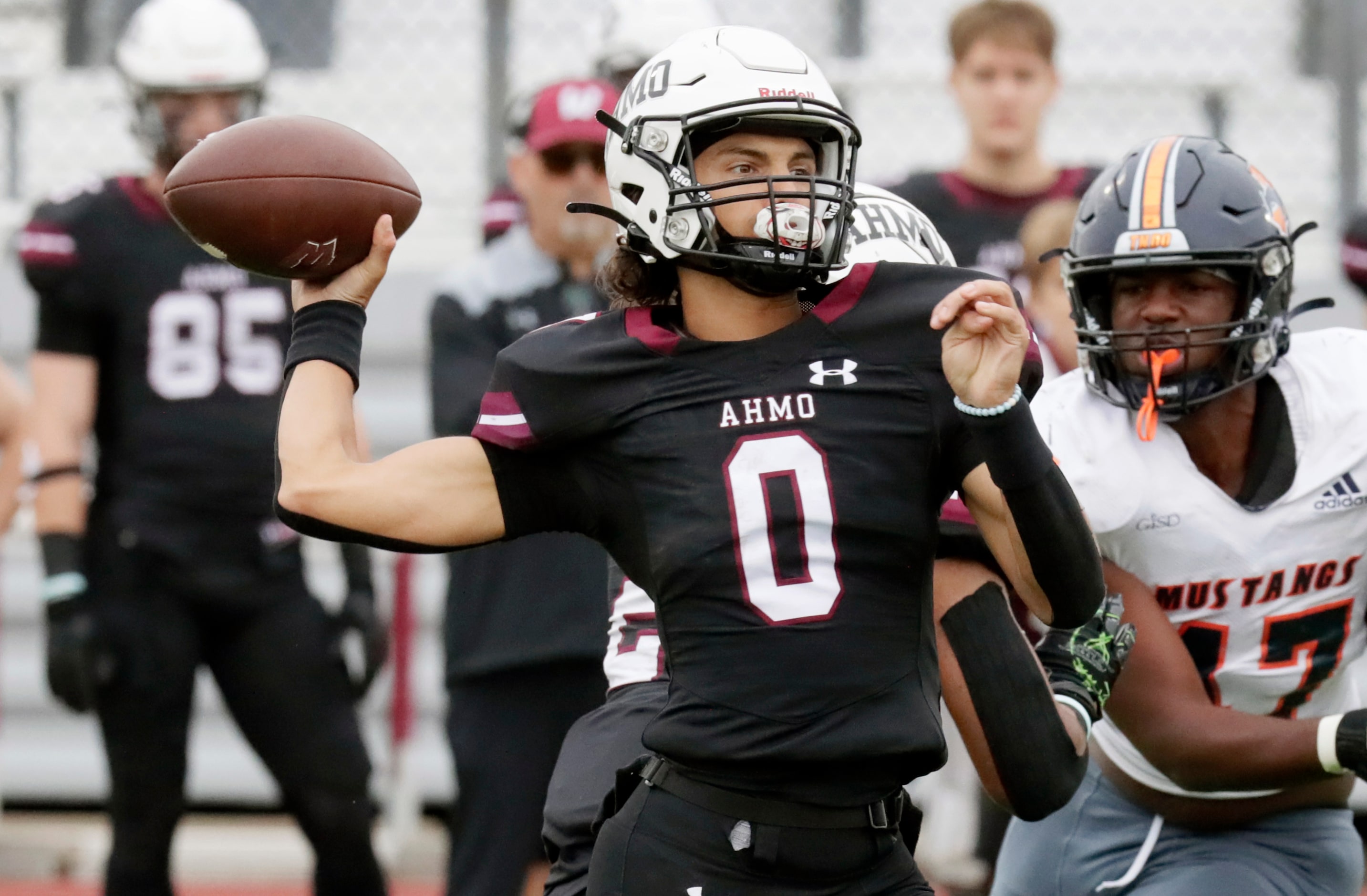 Wylie High School quarterback Jagger Bale (0) throws a pass during the second half as Wylie...