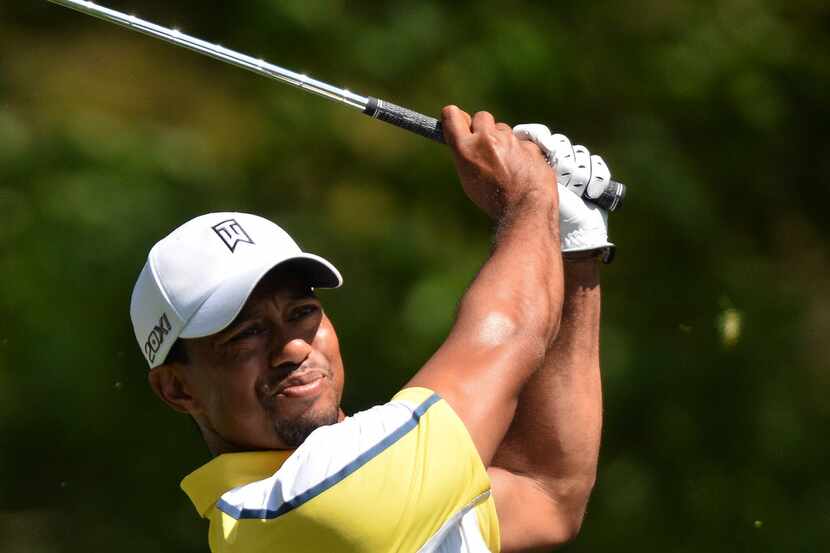 Tiger Woods of the US plays during the second round of the 77th Masters golf tournament at...