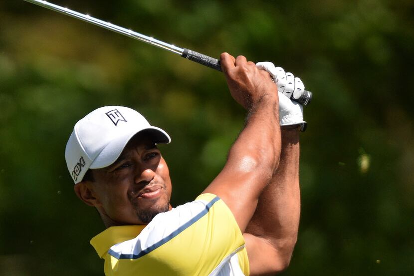 Tiger Woods of the US plays during the second round of the 77th Masters golf tournament at...