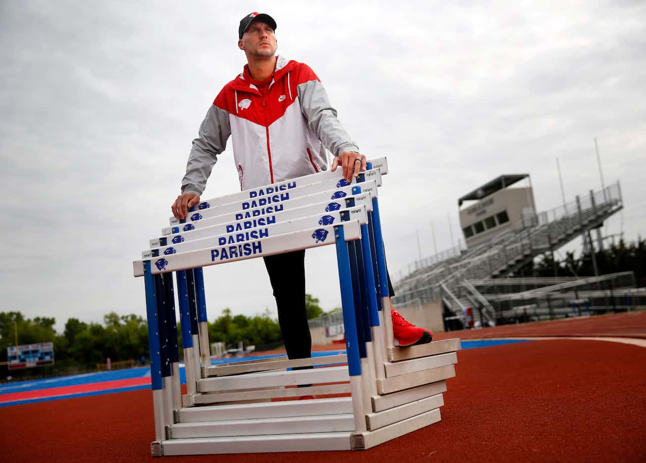 Parish Episcopal head track coach 
Jeremy Wariner poses for a photo at the schools stadium...