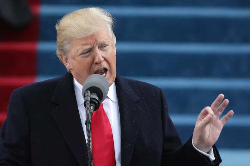 President Donald Trump delivers his inaugural address on the West Front of the U.S. Capitol...