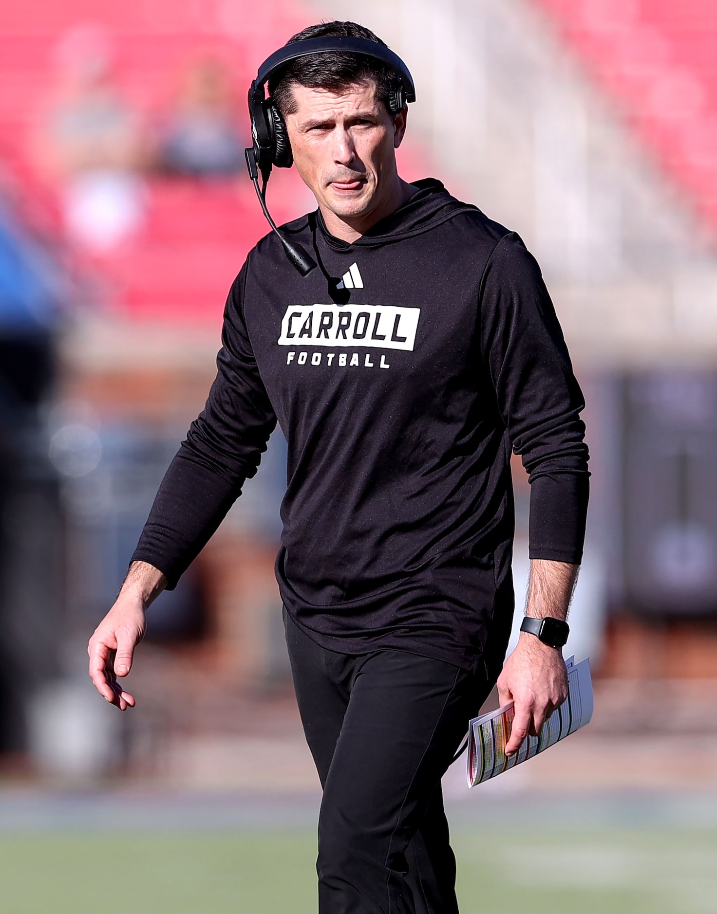 Southlake Carroll head coach Riley Dodge looks on against Longview during the first half of...