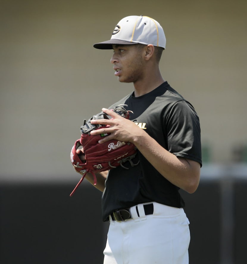 Garland Pitcher Cameron Smith during baseball practice in Garland, Texas on Tuesday, April...