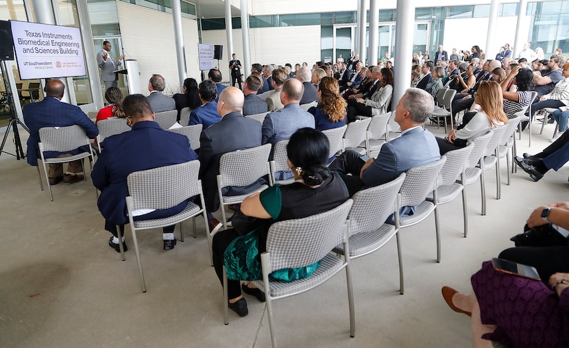 Samuel Achilefu, chairman of biomedical eengineering at UT Southwestern, speaks at the...