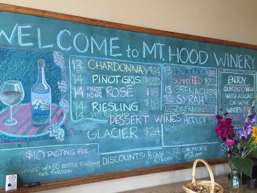 Mount Hood   Winery   displays its menu on a chalkboard. The winery is one of the stops on...