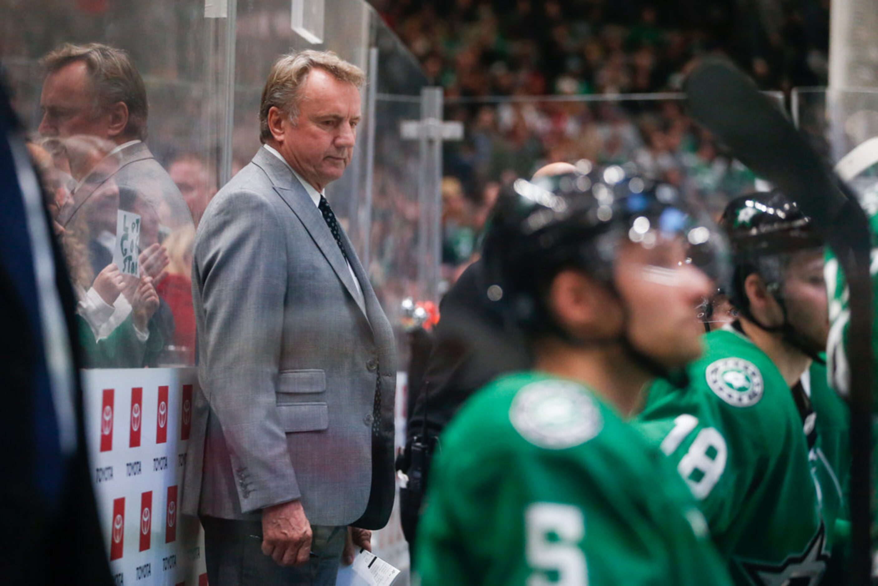 Dallas Stars interim head coach Rick Bowness is seen during the second period of a National...