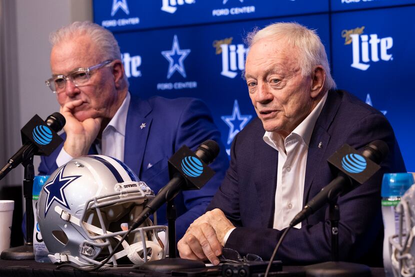 Dallas Cowboys owner Jerry Jones speaks at a press conference announcing the No. 24 overall...