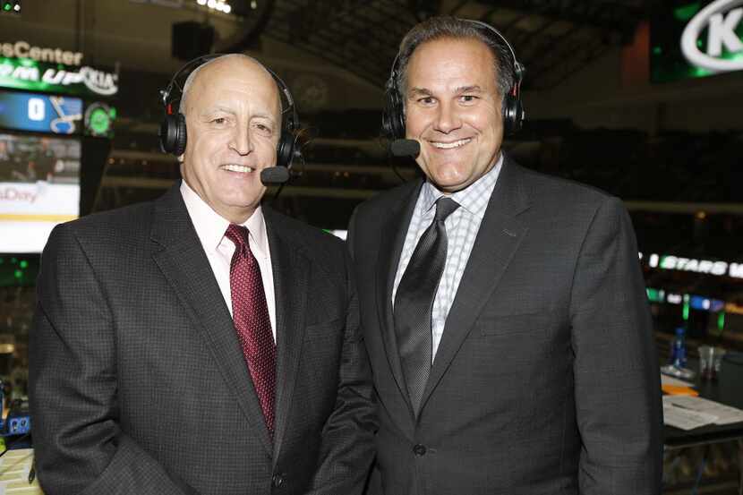 New Stars announcer Dave Strader (left) poses with Daryl "Razor" Reaugh prior to a Dallas...