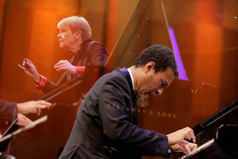 Clayton Stephenson from the United States plays the Gershwin Piano Concerto in F Major on a...