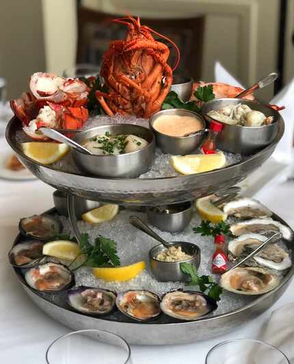 Davio's Northern Italian Steakhouse's torre di pesce is a seafood tower with lobster, crab,...