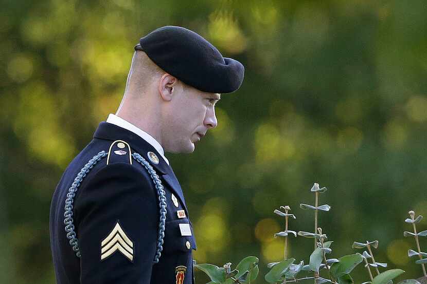 Army Sgt. Bowe Bergdahl leaves the Fort Bragg courtroom facility as the judge deliberates...