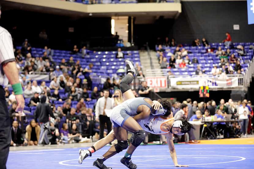 Stot Pleasant of Frisco Lone Star wrestles during the UIL Texas State Wrestling...