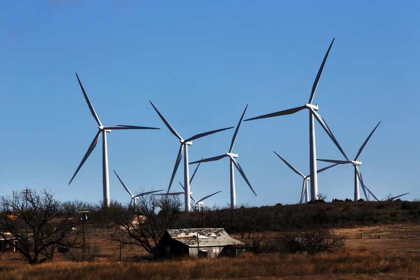 Wind turbines like these in Colorado City, Texas, provided 15 percent of the power on the...