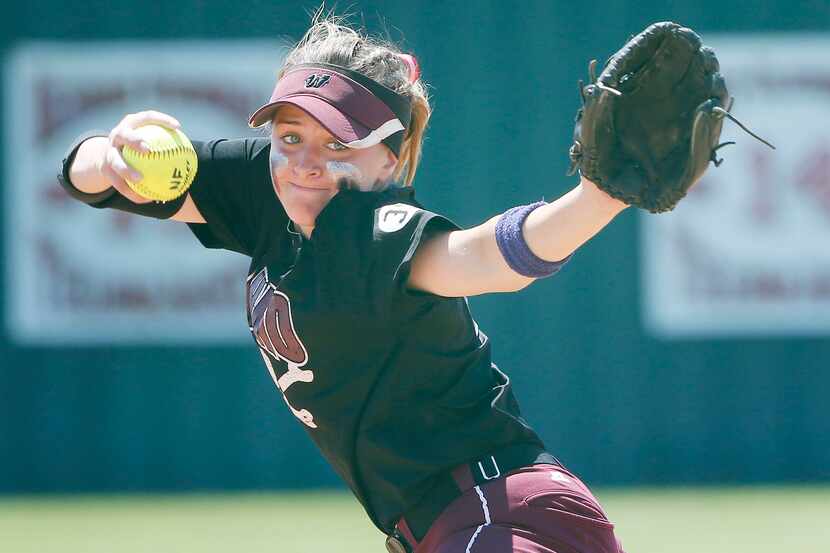 Wylie pitcher Brooke Dumas pitches during game two of the high school softball area playoff...
