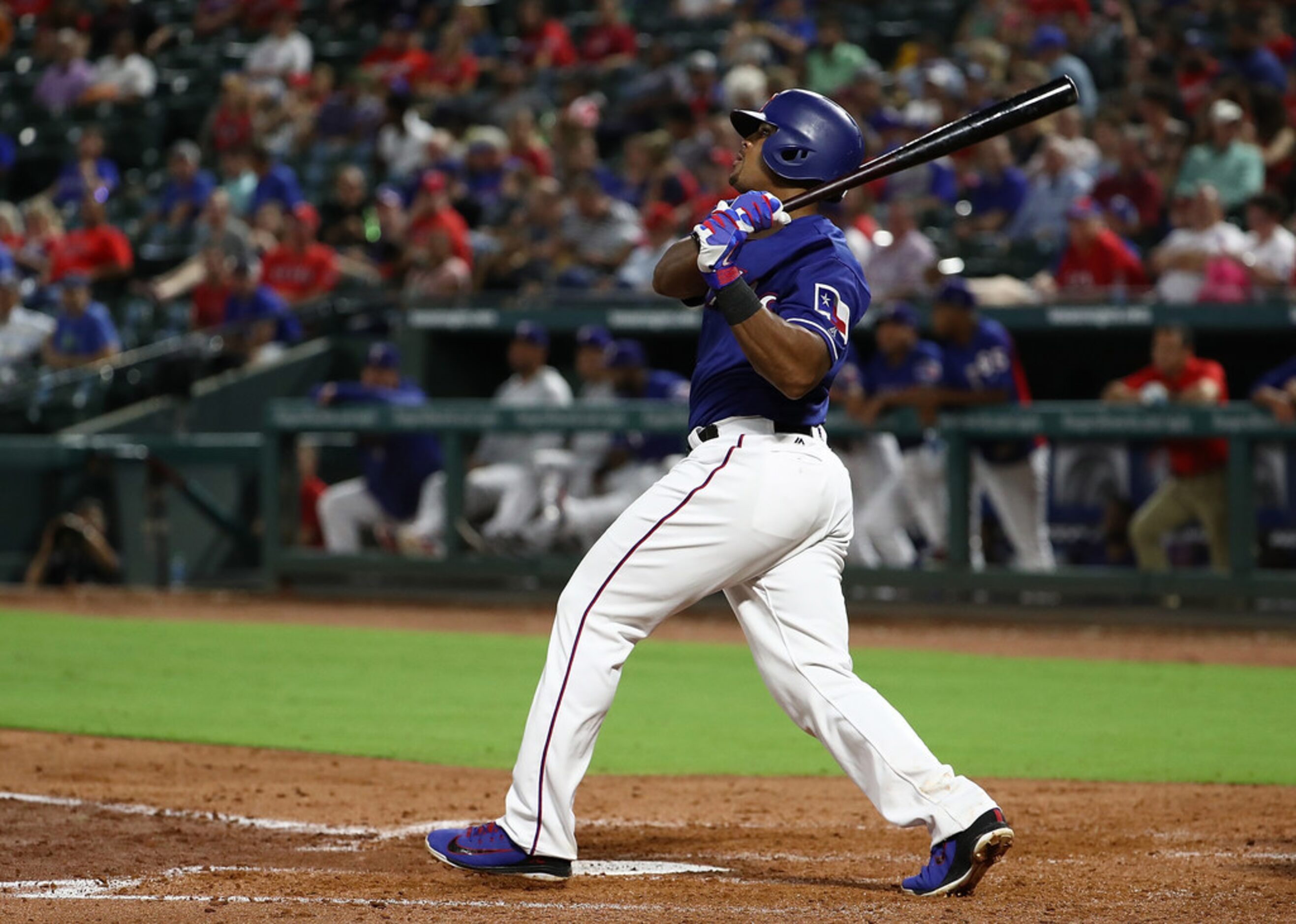 ARLINGTON, TX - SEPTEMBER 04:  Adrian Beltre #29 of the Texas Rangers hits a homerun against...