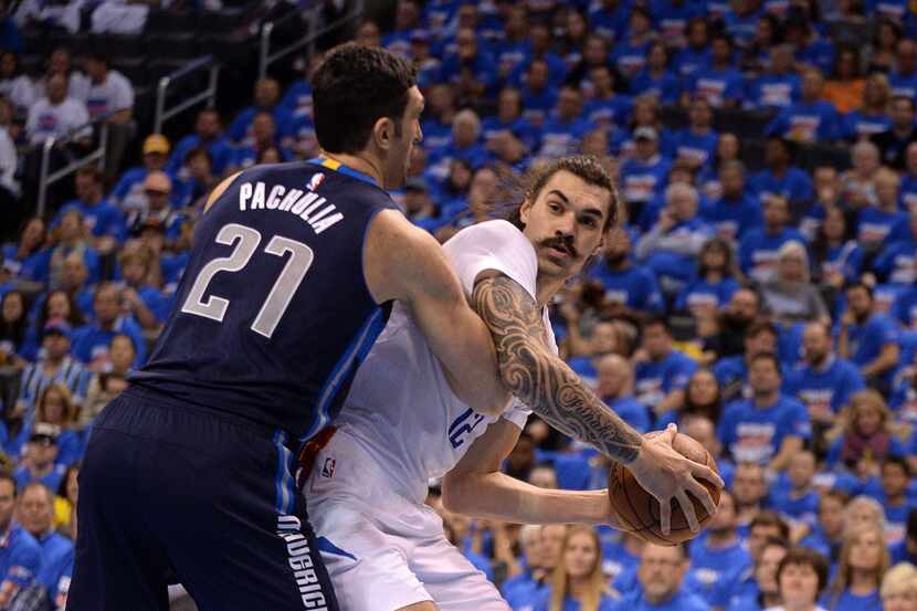 Apr 16, 2016; Oklahoma City, OK, USA; Oklahoma City Thunder center Steven Adams (12)...