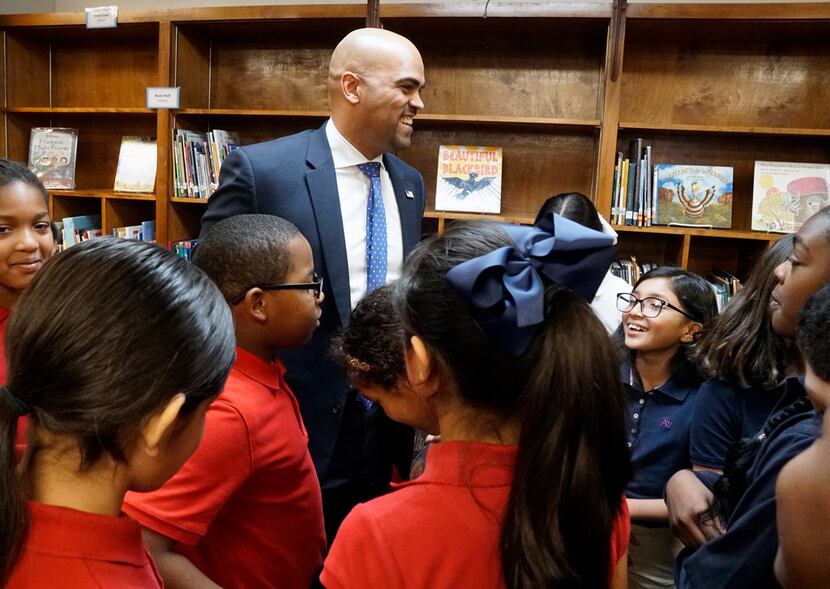 U.S. Rep. Colin Allred spent time with the students at his alma mater, John J. Pershing...