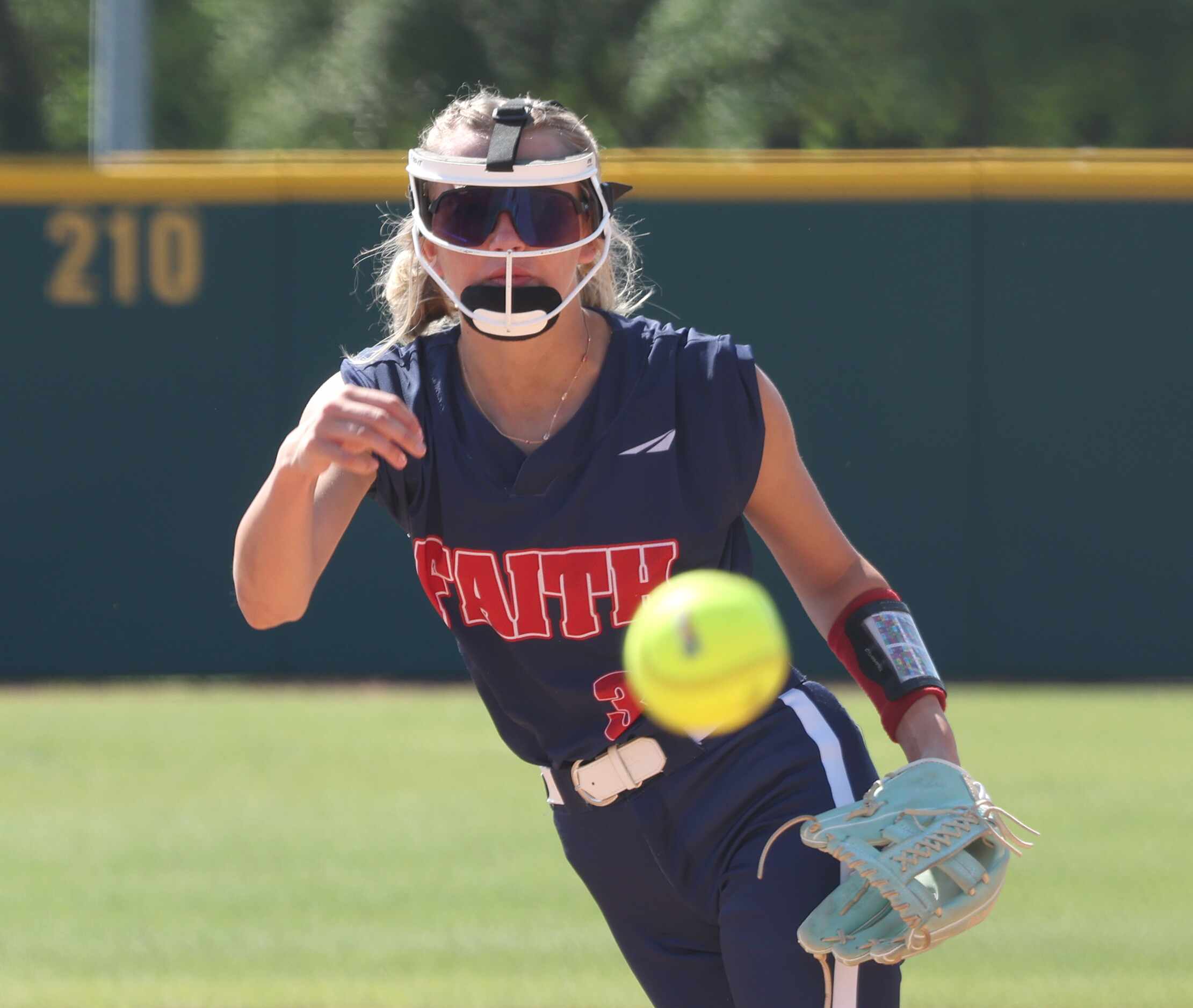 Grapevine Faith Christian pitcher Makenzie Byler (36) delivers a pitch to a Victoria St....