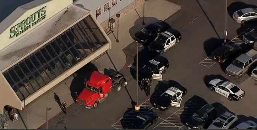 Aerial footage from KXAS-TV (NBC5) captured the end of the chase at the Sprouts Farmers...