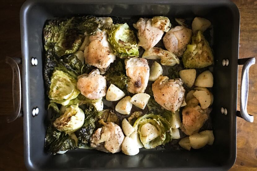 Flavorful chicken thighs star with savoy cabbage and turnips in an easy-to-make one-pan...