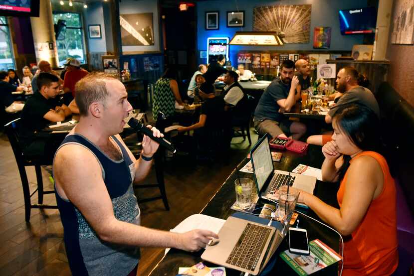 Jason Warren, left, has been hosting Geeks Who Drink trivia since 2011. Nellie Kuh, right,...