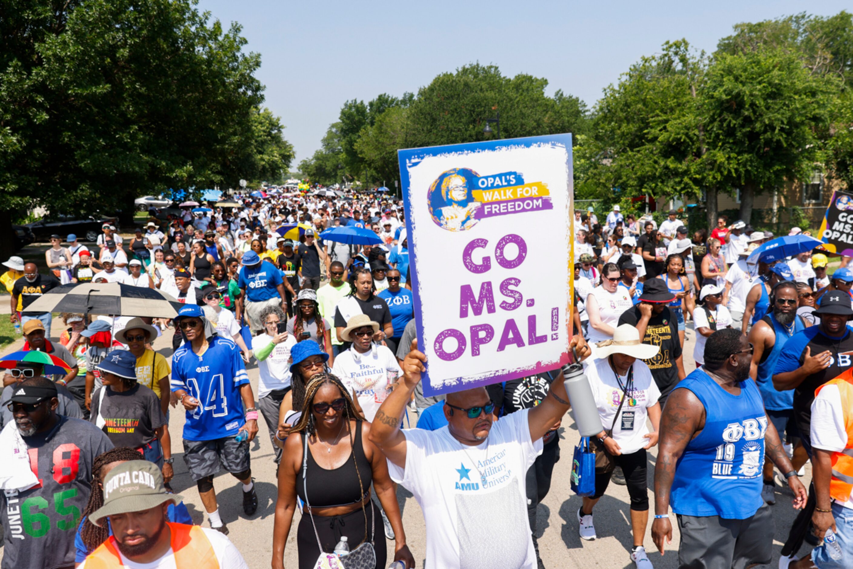 Crowd takes part during Opal Lee's annual Walk for Freedom on Monday, June 19, 2023, in Fort...