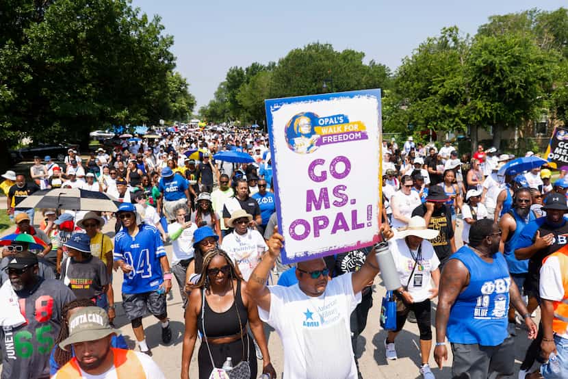 Crowd takes part in Opal Lee's annual Walk for Freedom on Monday, June 19, 2023, in Fort...