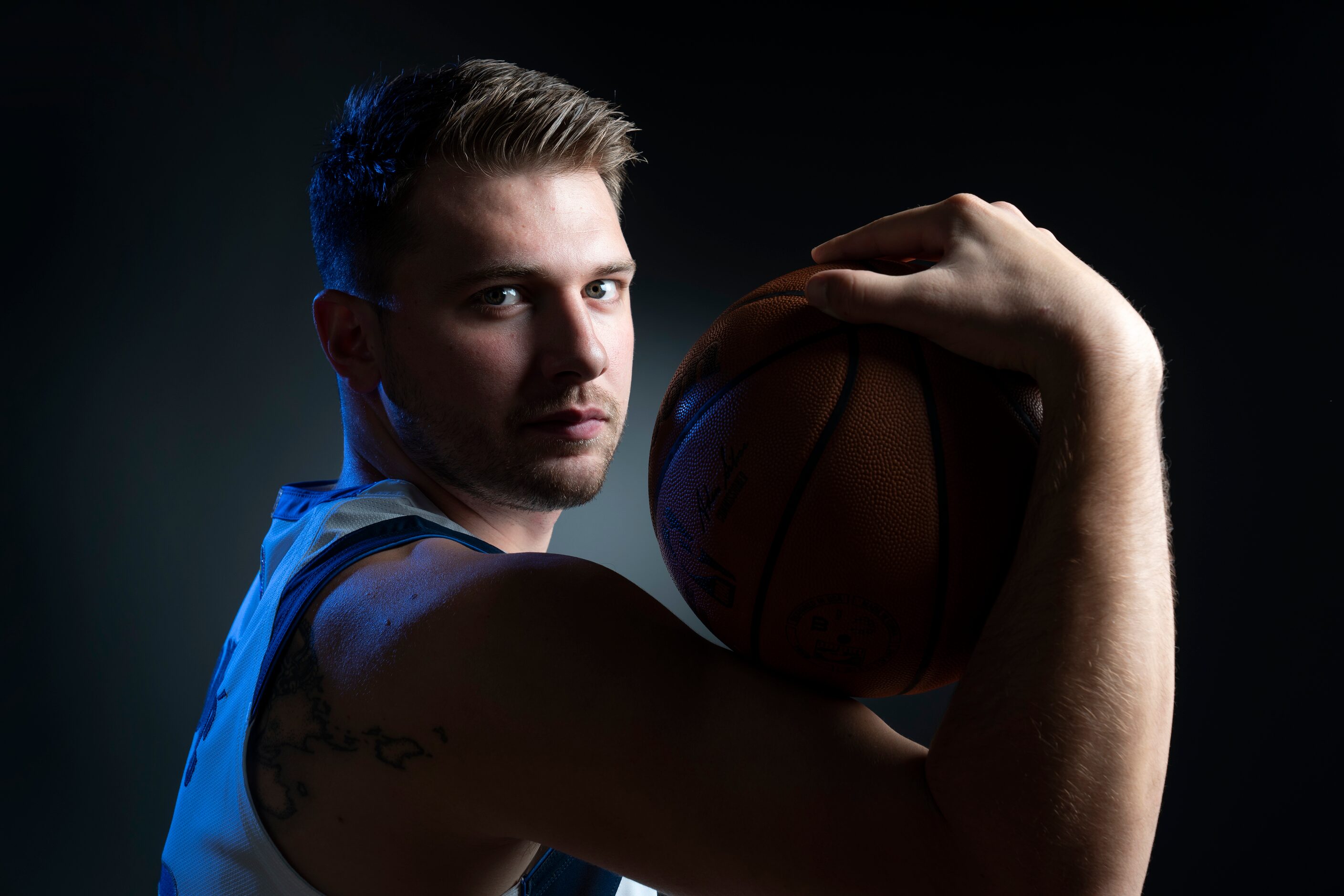 Dallas Mavericks guard Luka Dončić (77) poses for a portrait during the Dallas Mavericks...