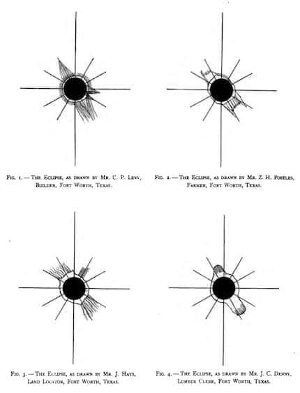 Drawings of the 1878 eclipse made by observers in Fort Worth were included in a report...